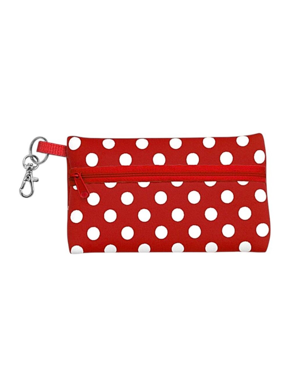 Dark Red with White Neoprene Zippered Student ID Case with Key Ring